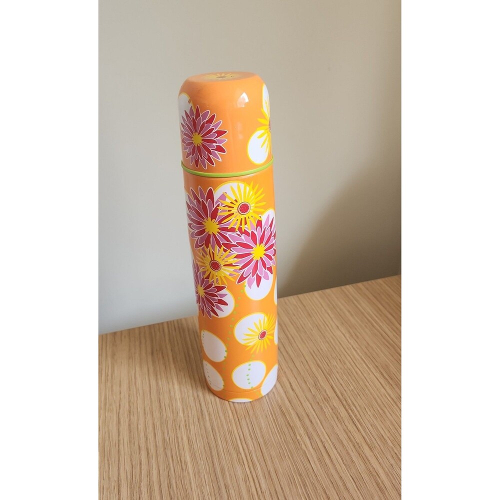 Starbucks 2007 Stainless Steel Thermos Orange Floral Design by Pylones 17oz